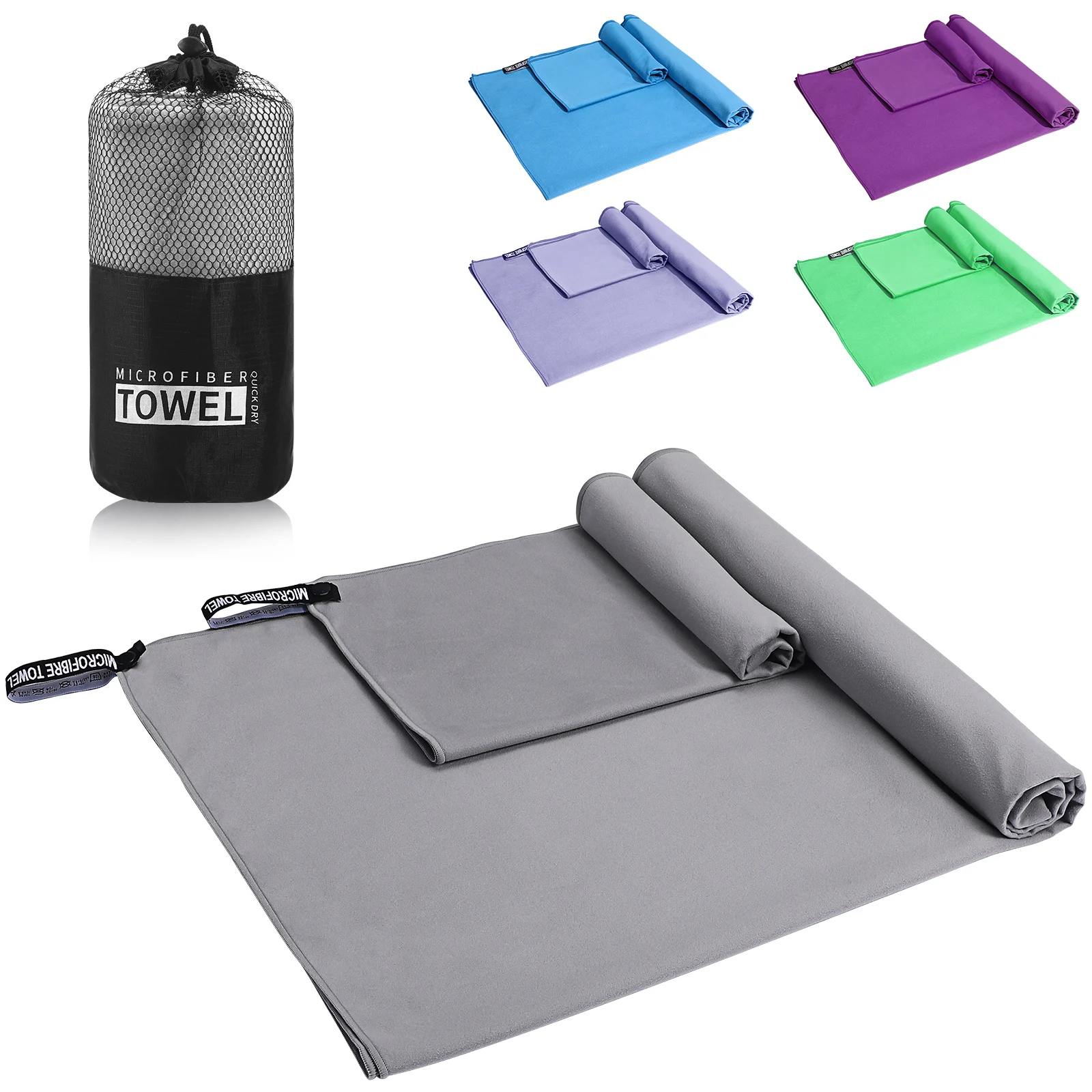 

BESPORTBLE Quick Dry Microfiber Sport Towel Set Large Absorbent Fitness Beach Outdoor Exercise Towel Grey Workout Accessories