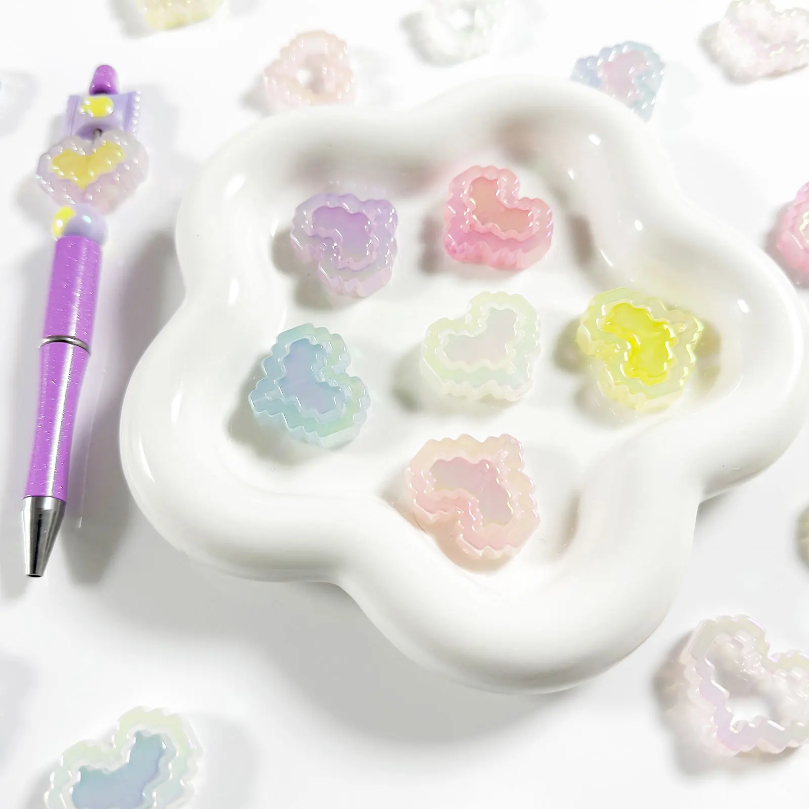 Pixel Love Heart Set Spacer Beads For Jewelry Making DIY Decorations Beadable Pens Phone Chain Keyring Kids Hair Pin Accessories