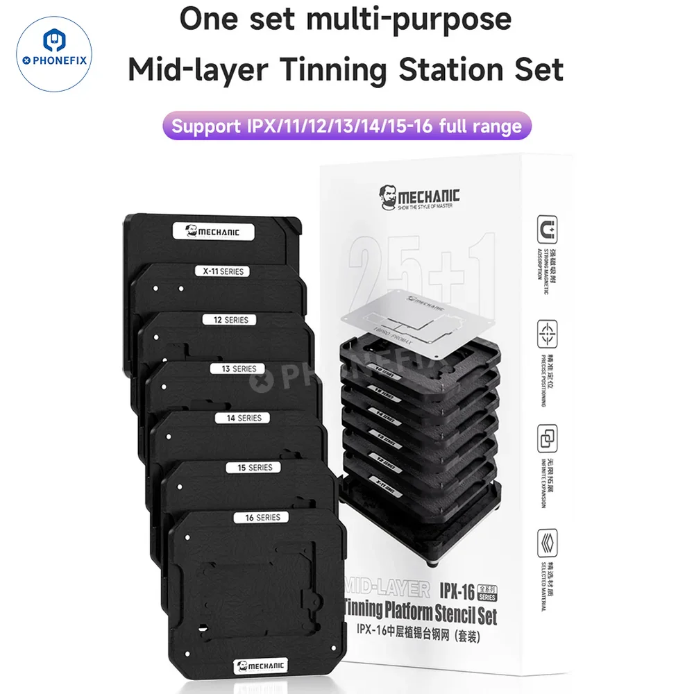 

Набор среднеслойных станций для брожения MECHANIC, платформа для реболлинга для iPhone X 11, 12, 13, 13, 15, 16 Pro Max, приспособление для ремонта материнской платы