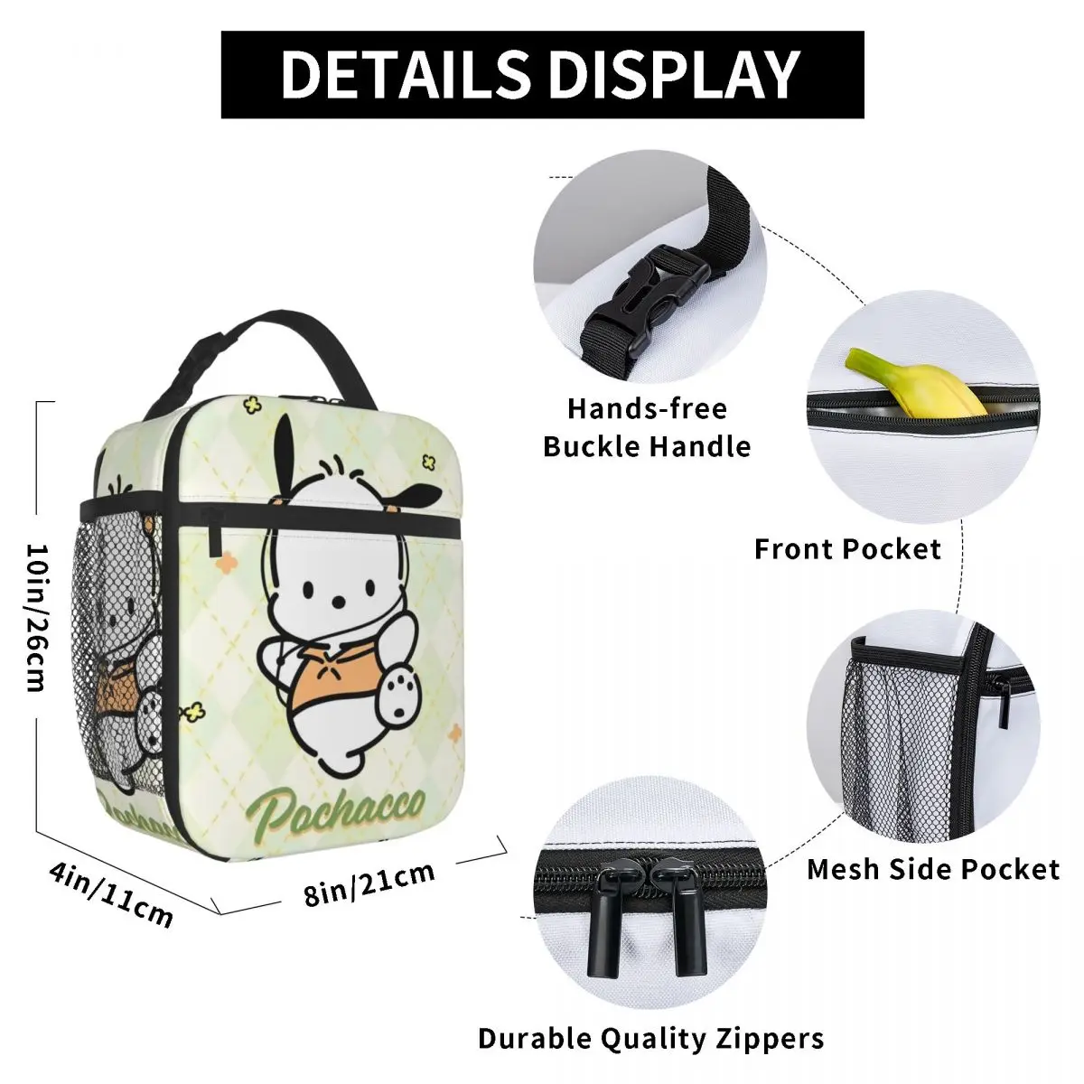 Pochacco Tanz isoliert Lunch Bag hohe Kapazität Kawaii Mahlzeit Container Kühltasche Tote Lunch Box College Picknick Bento Beutel