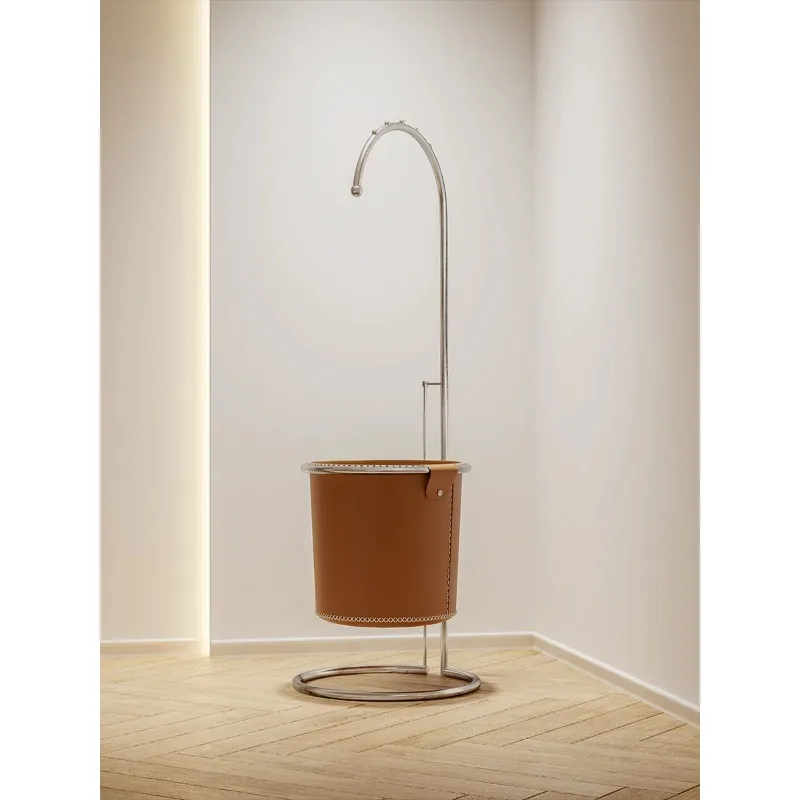 

Simple design leather pocket leather bucket coat rack retractable ins wind metal drying rack hanging hanger