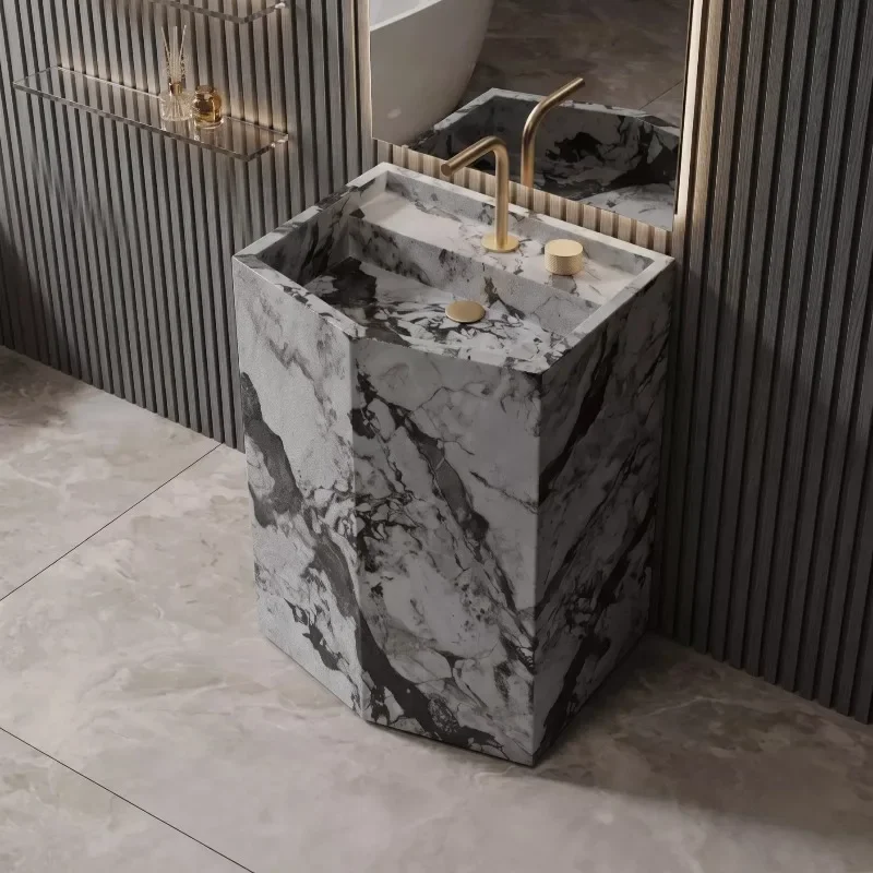 NQ52 Slate column basin hotel villa courtyard hand washing integrated basin outdoor washbasin floor-to-ceiling travertine balcon