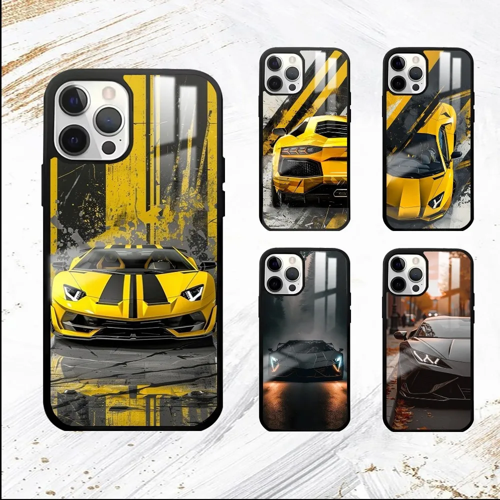 luxury L-Lamborghini-L sports car Phone Case For iPhone 16 15 14 13 12 11 Pro Max Plus Mini PC Mirror Fashion  phone case