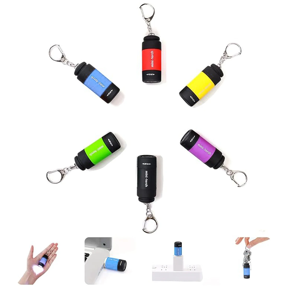Mini Flashlight White Light Rotary Switch Outdoor Portable COB Rechargeable LED Torch Keychain USB Bright Waterproof For Camping