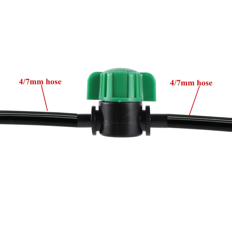 10-piece compact 1/4 inch irrigation shut-off valve set for 4 mm to 7 mm tubing — ABS and PVC construction — max pressure 850 kP