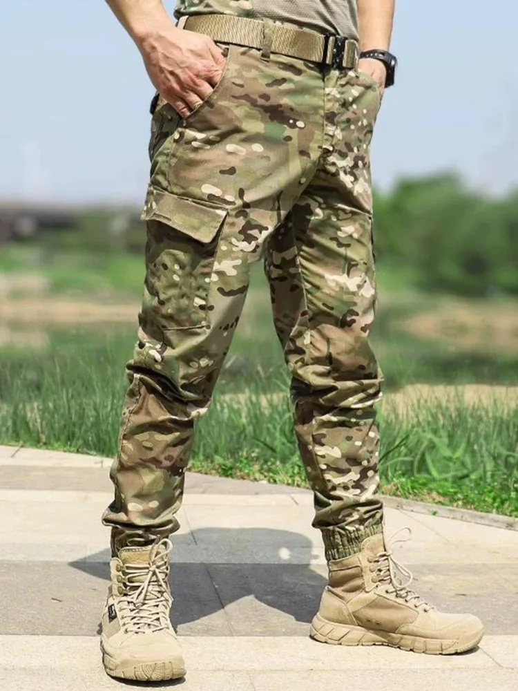 Men Tactical Joggers Outdoor Ripstop Hunting Cargo Pants Working Clothing Hiking Lightweight Camouflage Trousers Mens Streetwear