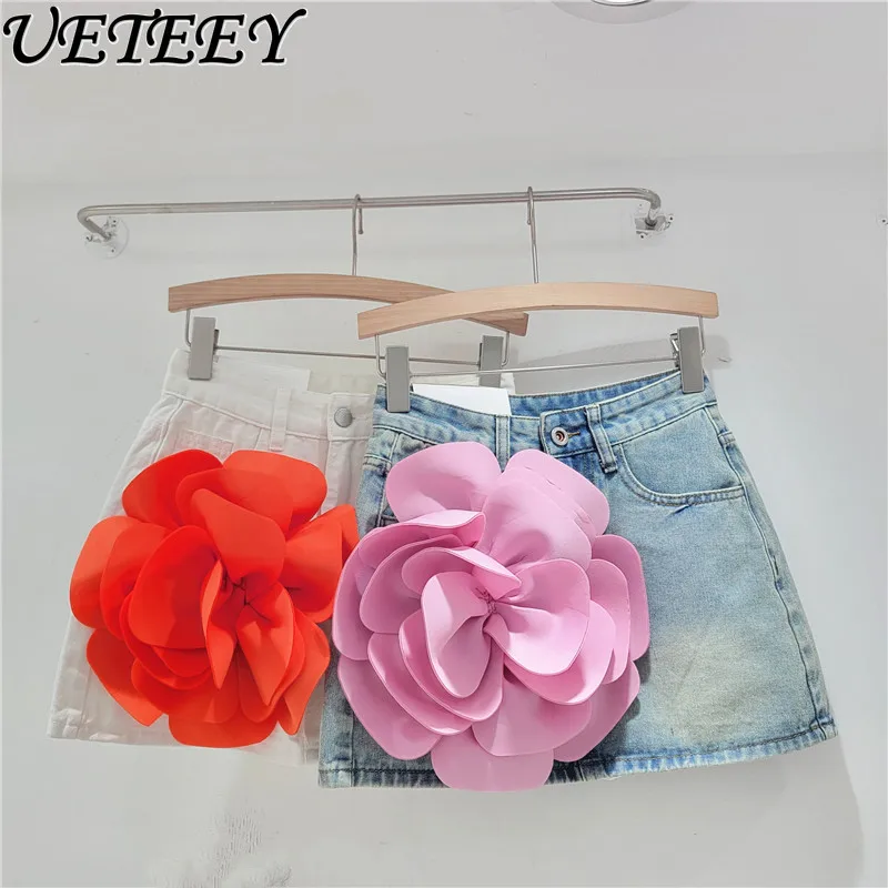 

Fashion Flower High Waist Denim Mini Skirt Women's 2024 Summer New A- Line Faldas Hot Girl Shorts Sheath Culottes Skirts