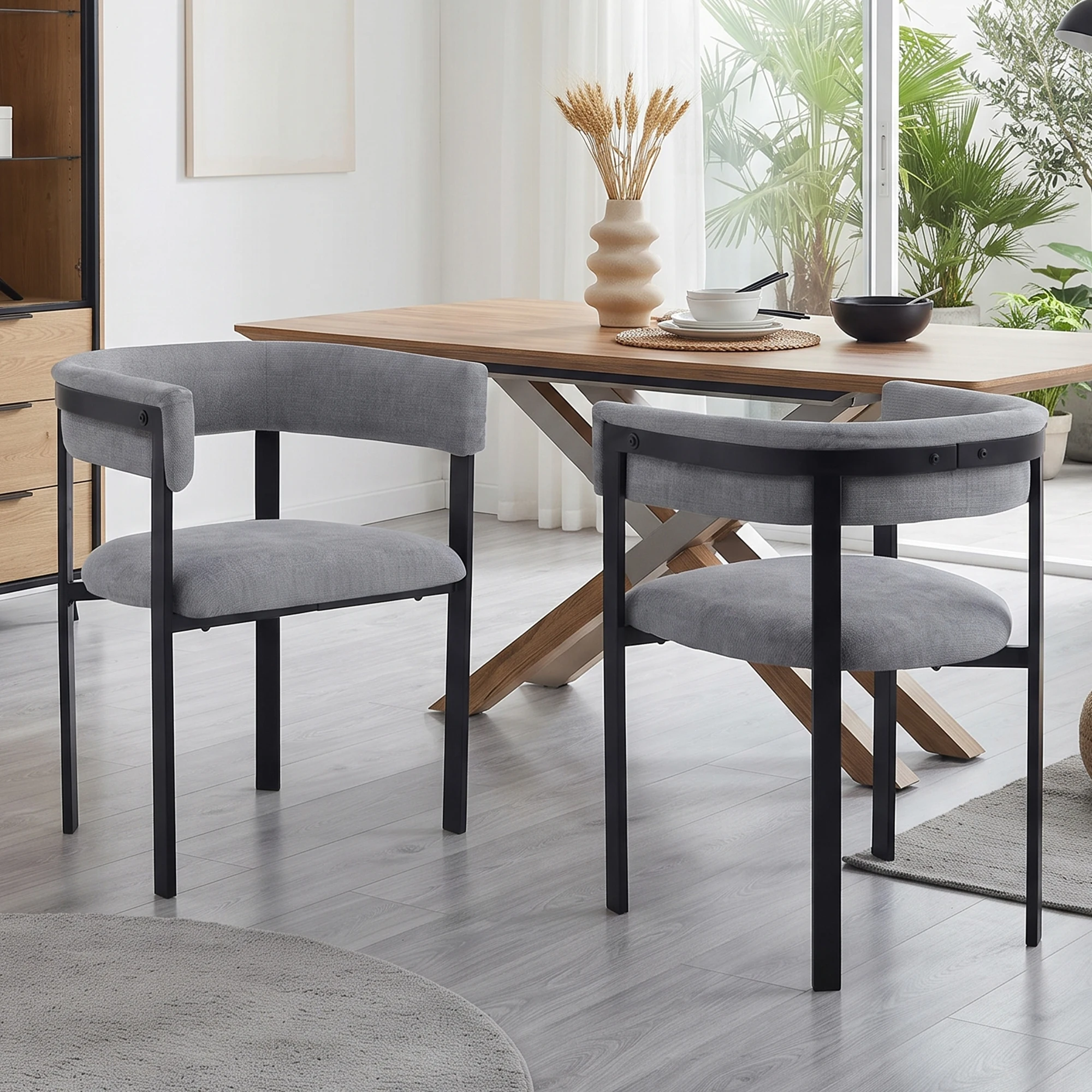 Ensemble de 2 chaises de salle à manger modernes, rembourrage en chenille confortable et respirant, dossier incurvé en forme de C, structure en métal robuste, gris élégant, pour salon, restaurant, café