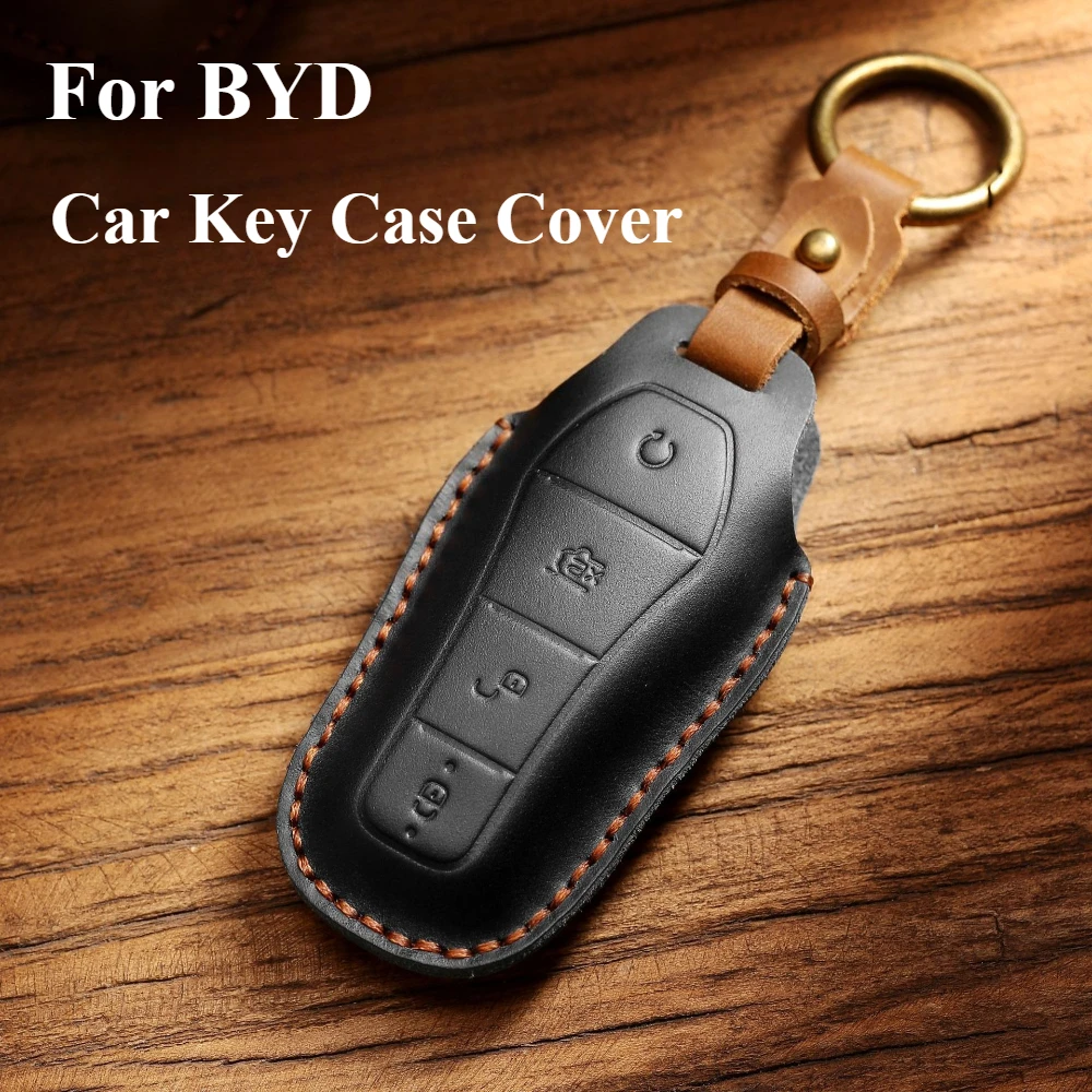 

Leather Car Key Case Cover For BYD Song Plus Atto 3 Han EV Tang DM Qin Seal Dolphin Car Smart Remote Protective Shell Keychain