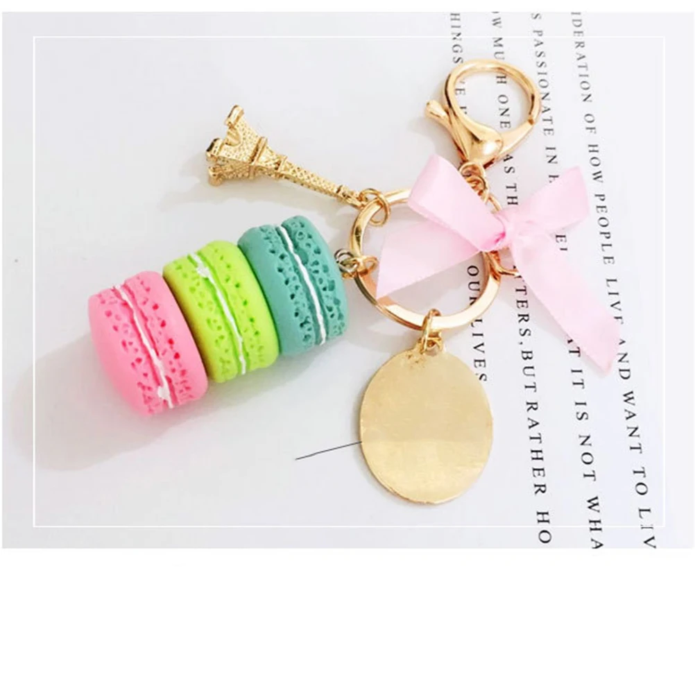 

Three Layer Macarons Model Keychain Blue Green Resin Eiffel Tower Pendant Decoration Bag Accessory Car Keyring Collectors Gift
