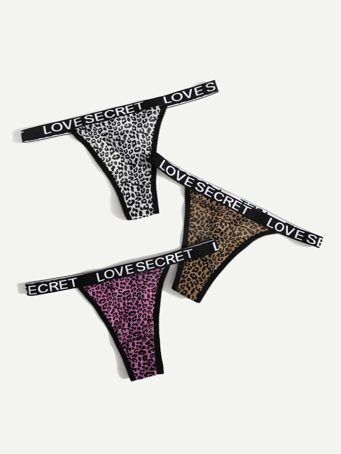 Sexy Leopard Print Thong for Women Invisible Underwear Letter Ribbon Design Three Color Combinations C902