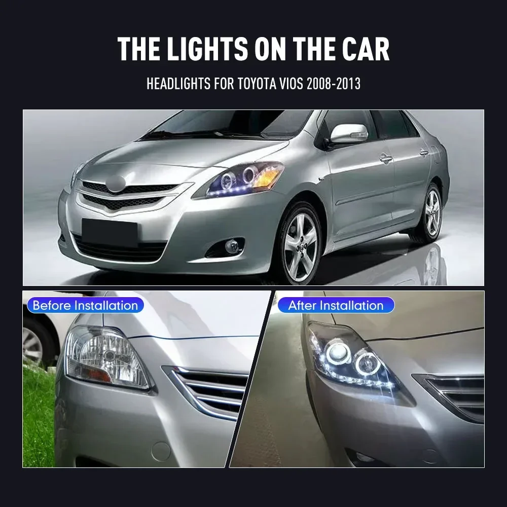 Pair Of LED Car Headlight Assembly For Toyota Vios 2008-2013 Front Head Lamp DRL Turning Signal Headlights Plug and Play