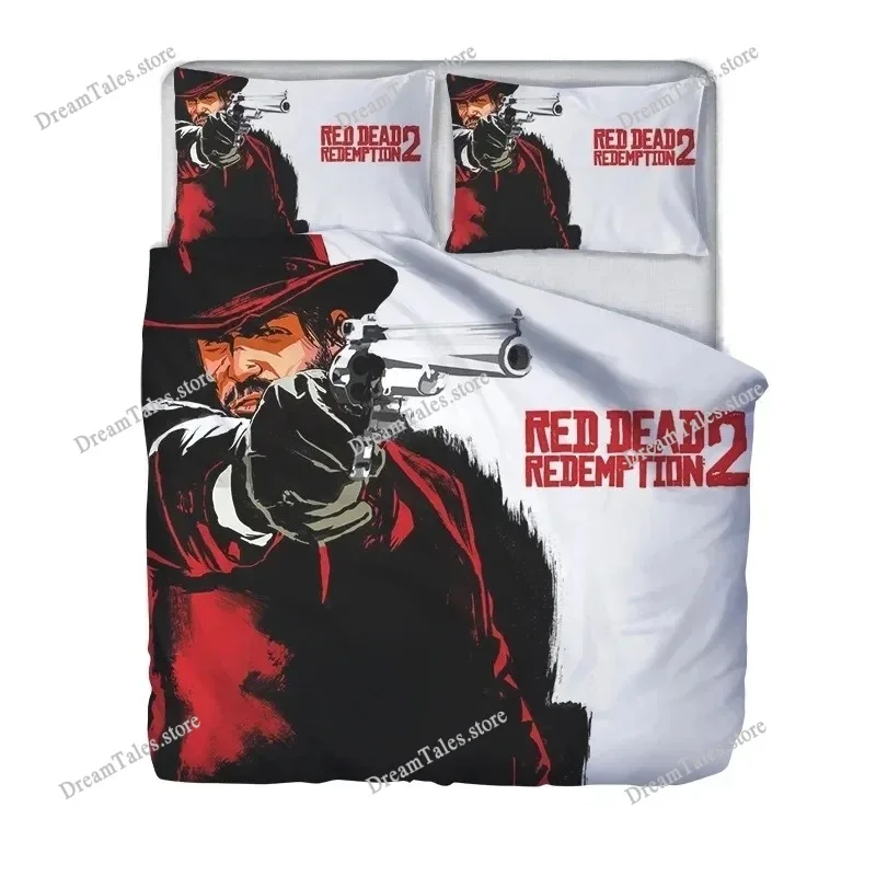 Anime Quilt Cover Red Dead Redemption Bedding Set,Children's Soft Bed Cover,Single Double Full King Bed King Bed Set741