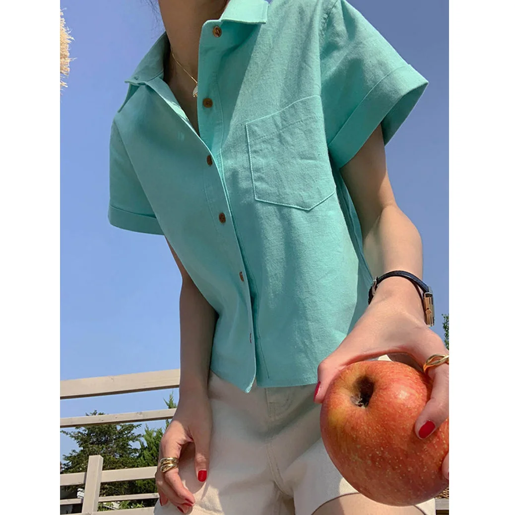 

Basic Versatile Candy Colored Single Button Shirt Cool Feeling Women's Fashion Spring Autumn Winter Casual Inner Wear Shirt