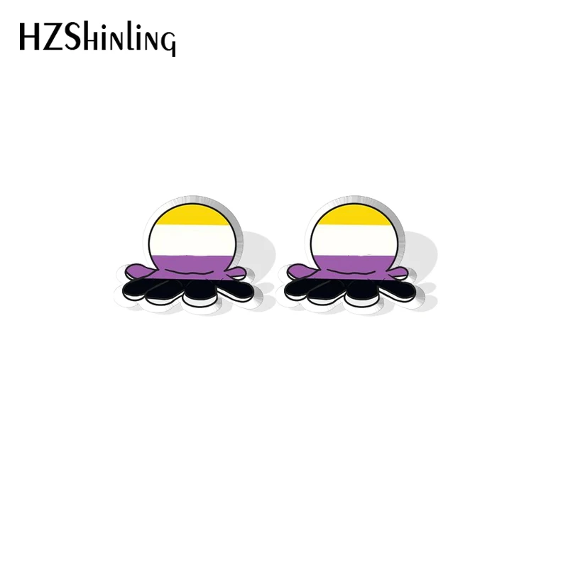 2023 Cartoon Cute Non Binary Pride Flag Series Acrylic Resin Stud Earrings Epoxy Handmade Jewelry Gifts Friends