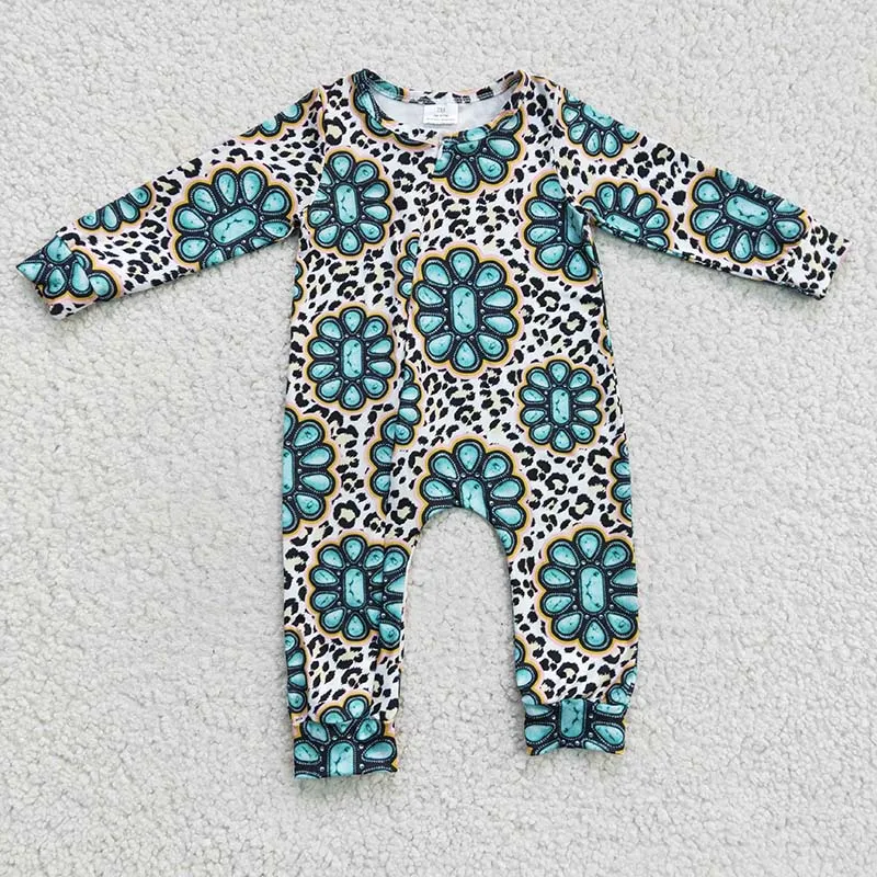 Newborn Baby Western Zipper Romper Long Sleeves Bodysuit Snap Botton Leopard Jumpsuit Kid Toddler One-piece Spring Fall Coverall