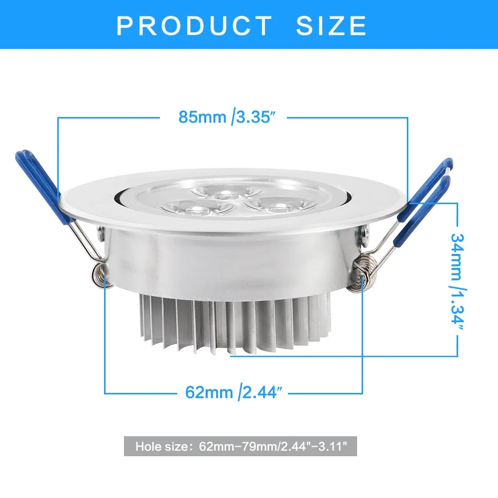 Downlight de teto LED regulável, lâmpada embutida redonda, quarto, cozinha, interior, luz spot, 9W, 12W, 15W, AC 85-265V