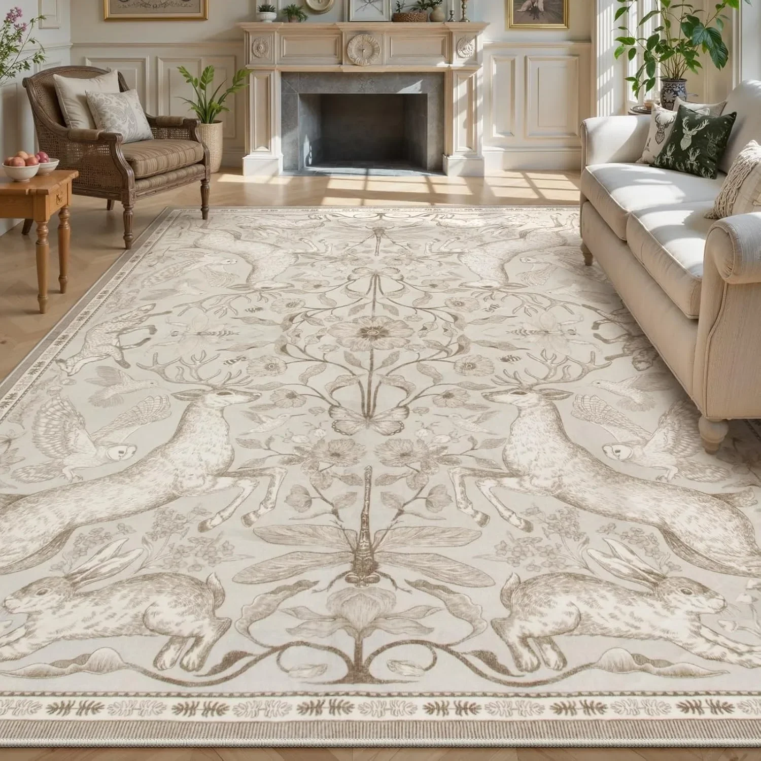 Retro Living Room Carpet – Non-Slip Soft Machine Washable Area Rug, Foldable Large Floor Mat for Bedroom Home Decor