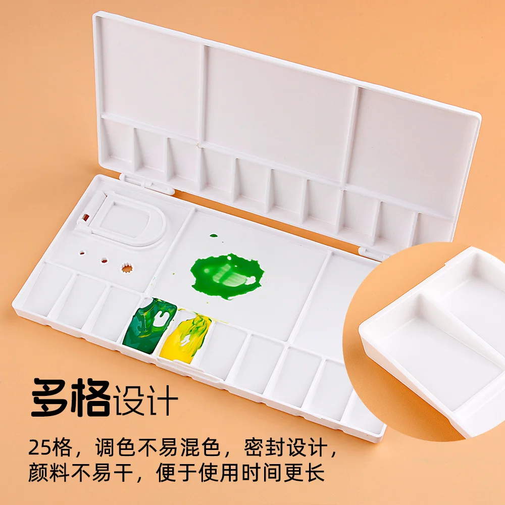 

2Pcs Plastic Folding 25 Slots Palette Portable Watercolor Gouache Paint Mixing Tray Travel Painting Supplies Artists Box