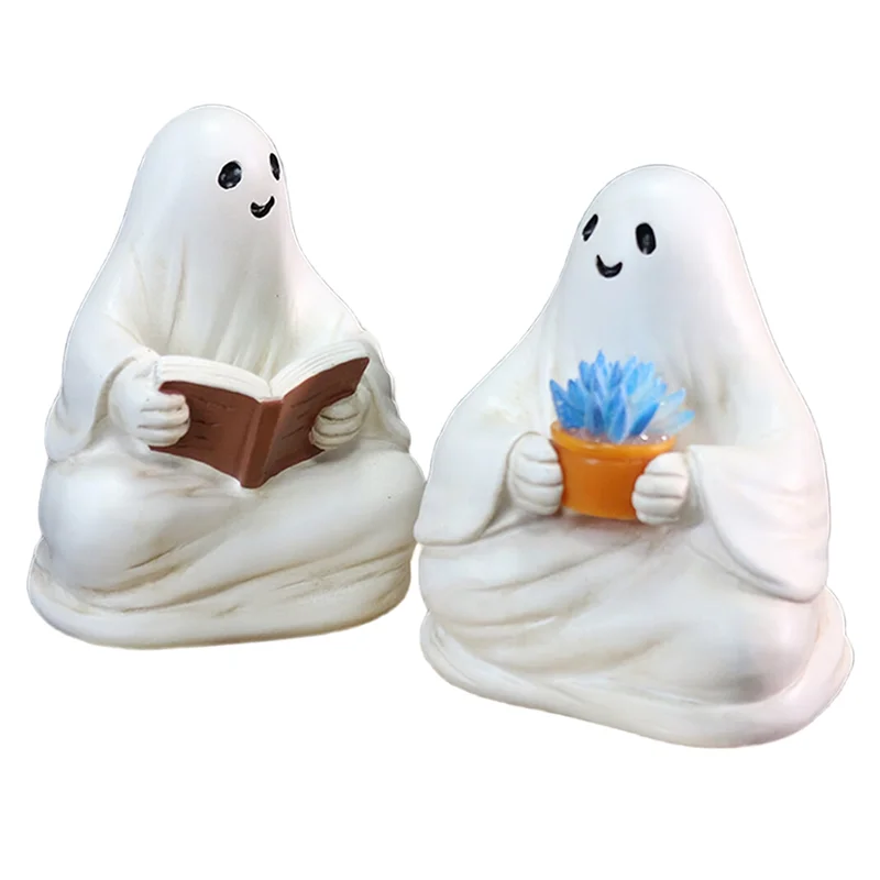 A21I-Outdoor Garden Decoration-Home Decoration Statue-Halloween Festival Gift 2Pcs/Reading Ghost Resin Statue