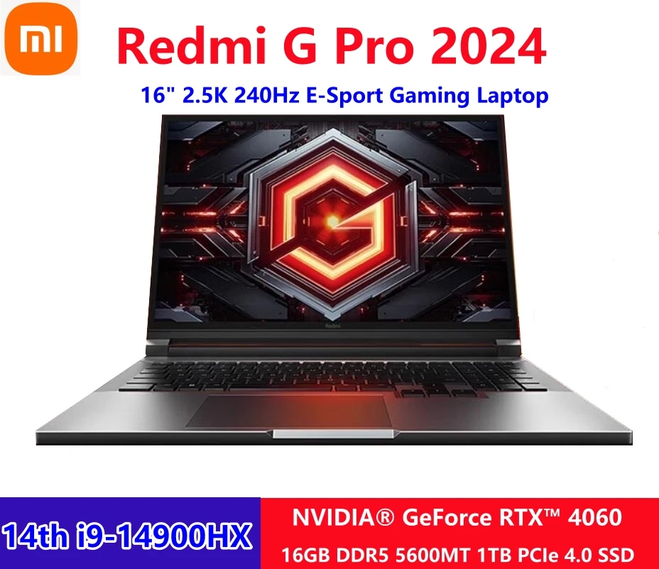 Xiaomi rdmi g פרו ספורט אלקטרוני מחשב נייד 2024 אינטל i9-14900H rtx4060 8GB gb 16 גרם RAM 1tb ssd 16 "240hz 2.5k משחק מחשב