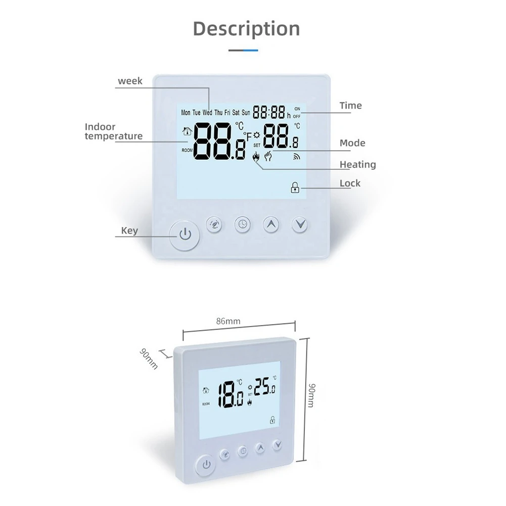 REPLA-LCD Display Smart Thermostat For Electric Heating, Programmable Features AC 95-240V 25A