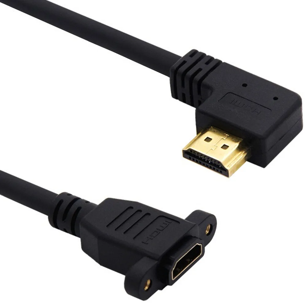 HDMI-compatible 2.0v 4K*2K Angle 90 Degree Male to Female Extension Cable panel mount with screw hole For PSP HDTV