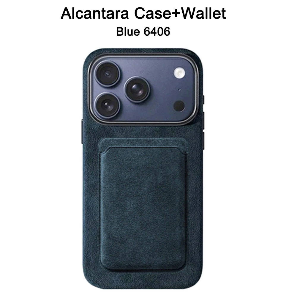 Italiaans Alcantara hoesje voor iPhone 17 Pro Max 17 Pro met MagSafe portemonnee cameraknop magnetische hoes oranje blauwe beschermhoes