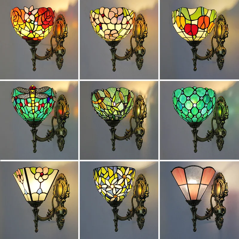 

American retro Tiffany stained glass restaurant wall lamp creative corridor aisle TV background wall B & B wall lamp