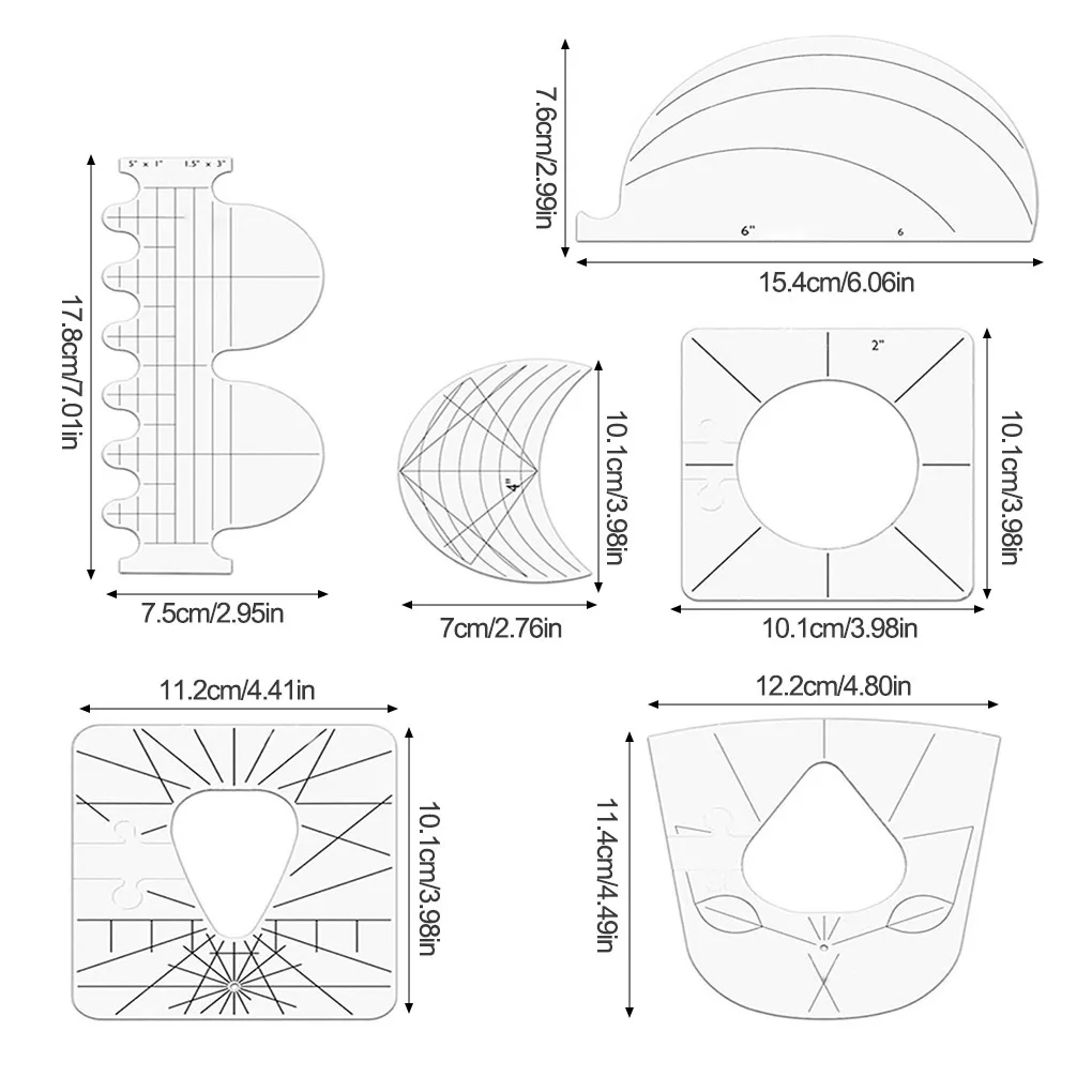 6 Pezzi Righelli per Quilting Acrilico Modello Patchwork Fai da Te Calibri Macchina da Cucire Tessuto Quilting Board Kit Accessori
