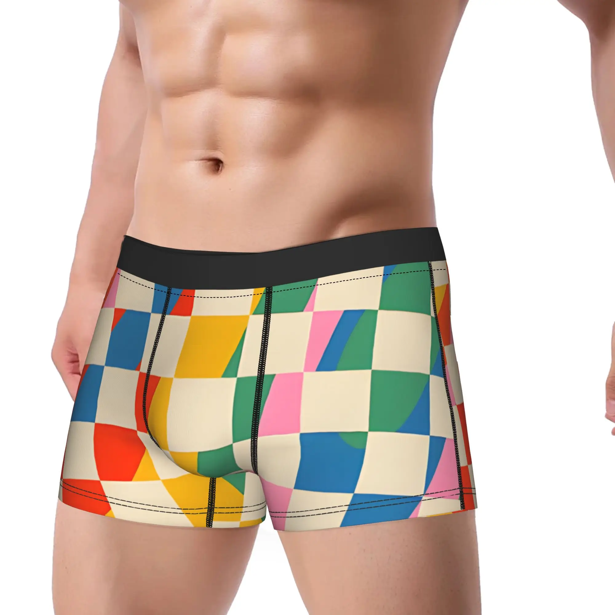 1piece Wavy Check Colorful Trippy Abstract Pattern  Underpants Homme Panties Man Underwear Ventilate Shorts