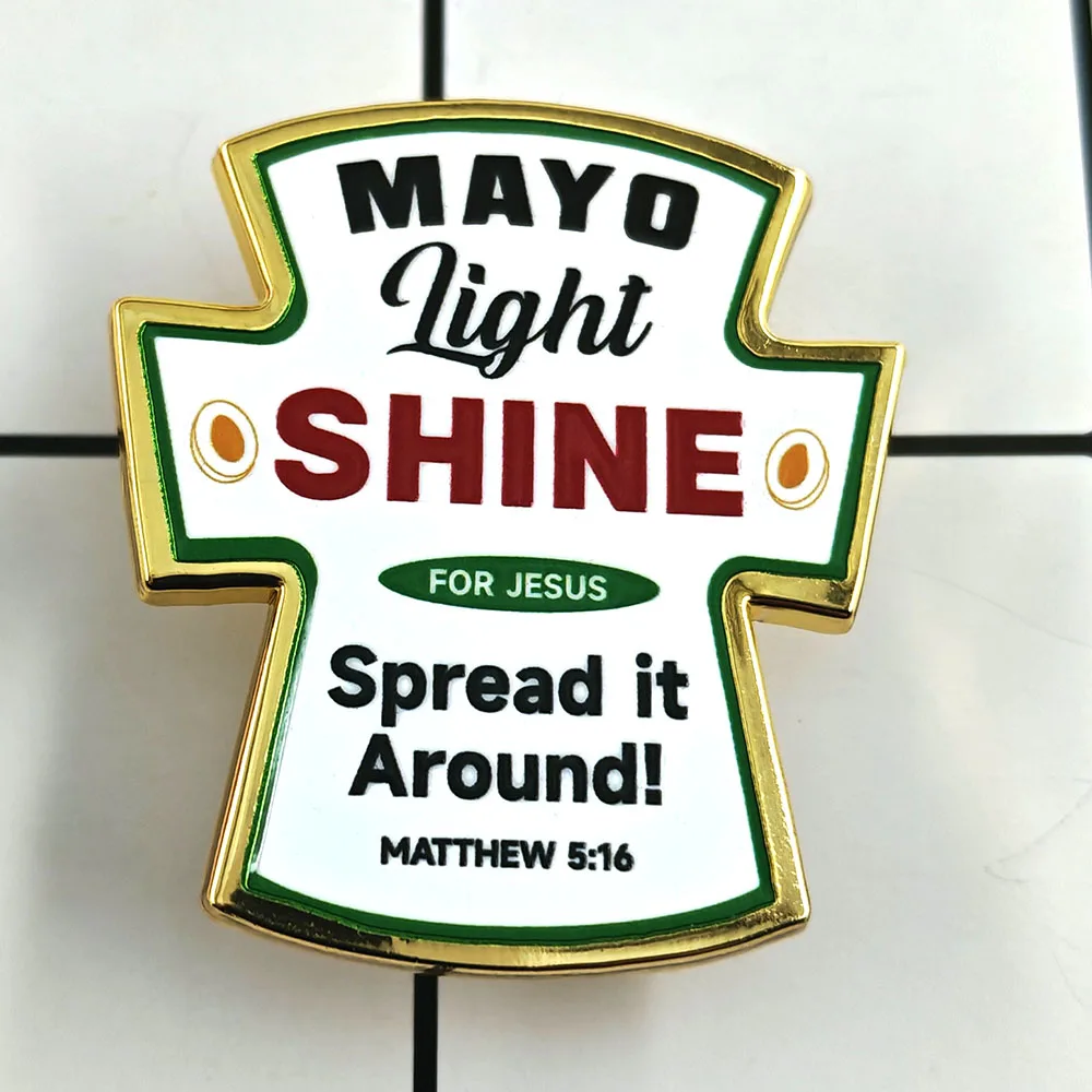 Spread It Around Mayo Light Shine for Jesus Brooch Fun Image Christian Badge Egg Yolk Sauce Label Metal Pin Accessories Gifts