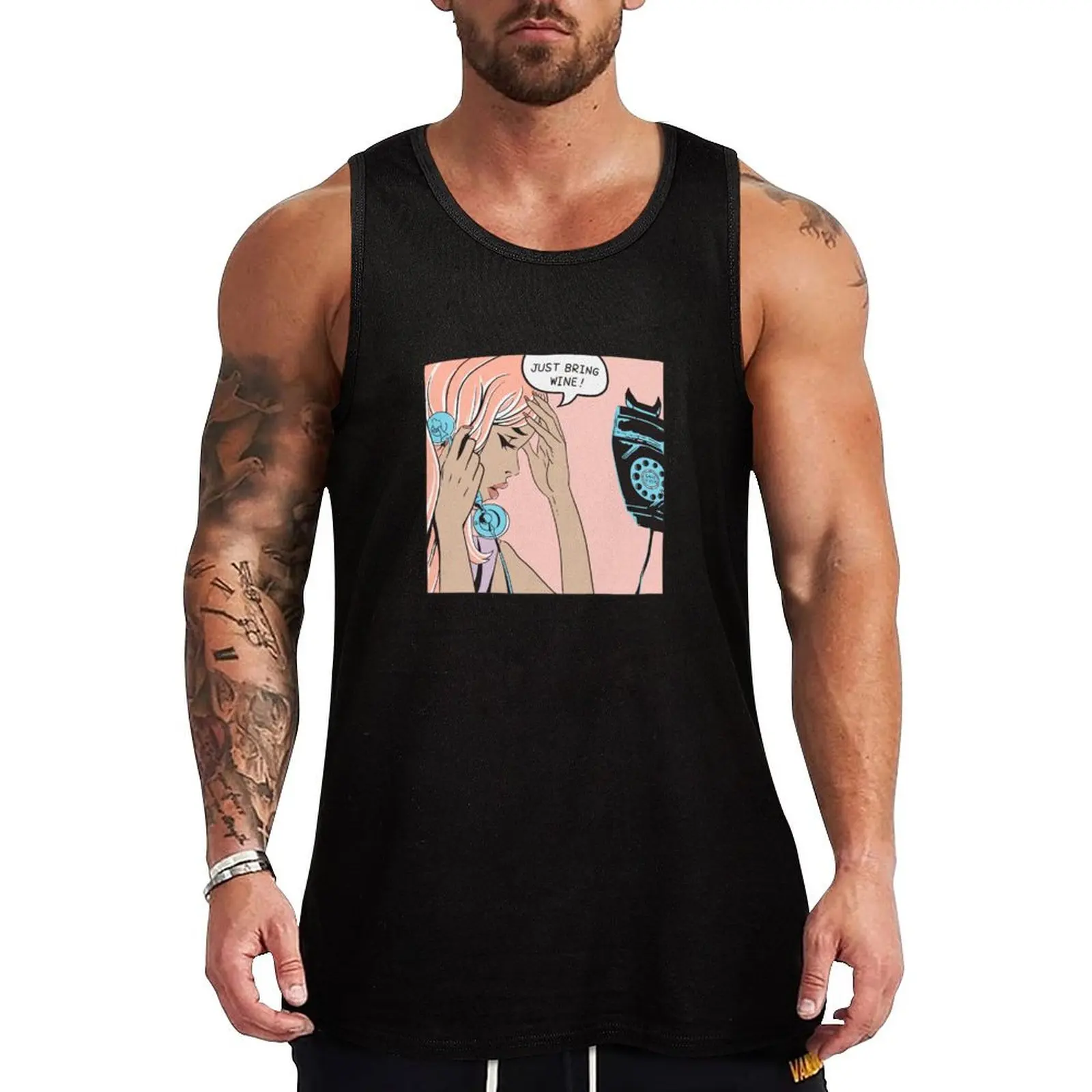 Just Bring Wine Tank Top Vest bodybuilding man