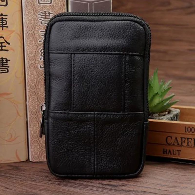 Men Waist Bag Leather Mobile Cell Phone Case Bag Male Loop Skin Belt Waist Bag Hip Bum  Fanny Pack Wallet