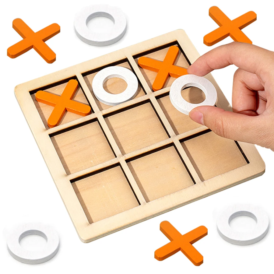 Tic Tac Toe Spiel Klassisches XOXO Brettspiel Familienspaß Reisespielzeug Strategiespielzeug Perfekt für Geburtstagsgeschenke Holz 3x3 Gitter JXB
