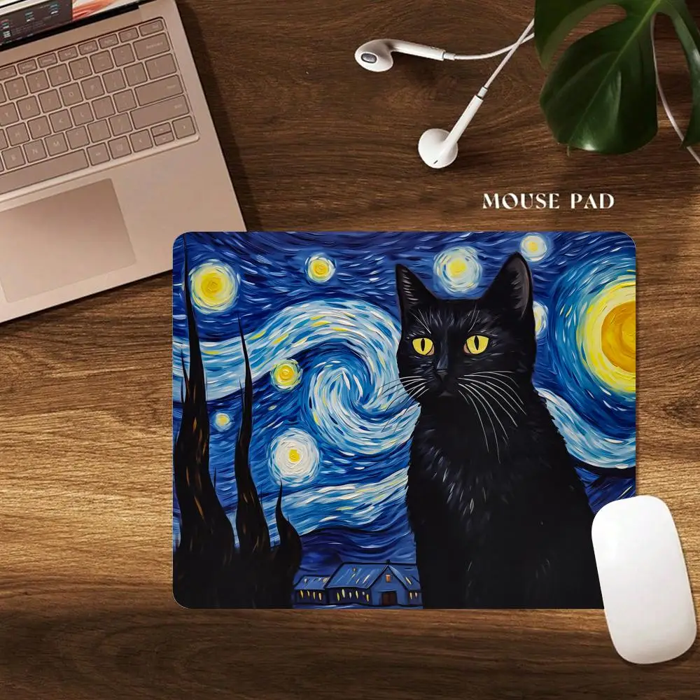 

Van Gogh's artistic cat design small-sized mouse pad desk mat gaming mats pc accessories laptop office pads rubber anti-slip