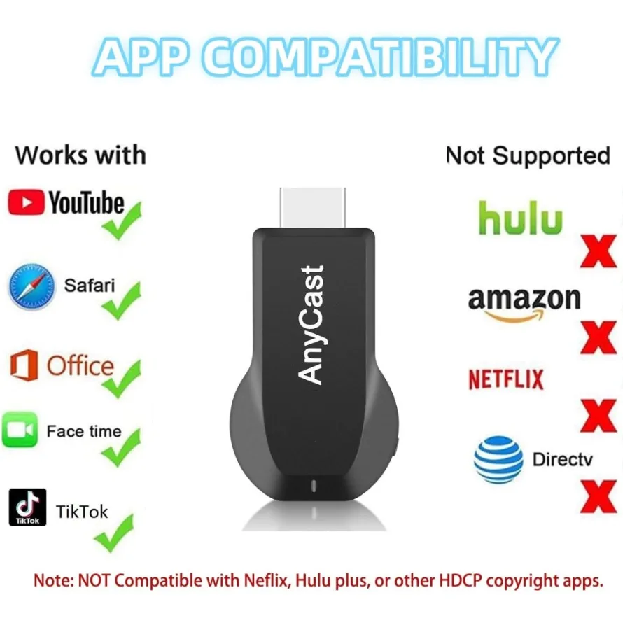 Anycast HDMI-compatble Wireless Display Adapter WiFi 1080P Mobile Screen Mirroring Receiver Dongle Support Miracast Airplay DLNA