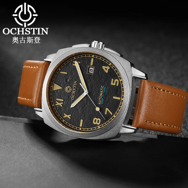 OCHSTIN Men's Waterproof Master Series Fully Automatic Machinery Genuine Leather Strap Watches Business Calendar Classic Watch
