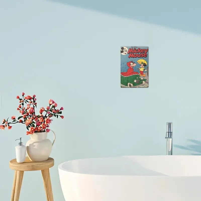 [مسطح 21D] قطعة واحدة مقاس 30.48 × 20.32 سم لافتة قصدير ثنائية الأبعاد - مثالية للمطابخ القديمة أو غرف المعيشة أو المقاهي، تحت عنوان حول ميكي ماوس في