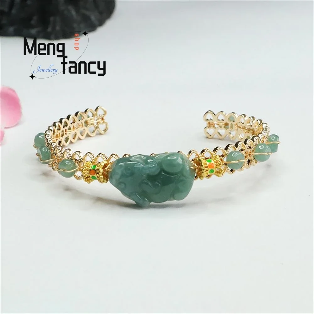 Natural Jadeite Blue Sailor Ring Jade Pixiu Bangle Exquisite Elegant Simple High-grade Luxury Quality Fine Jewelry Holiday Gift