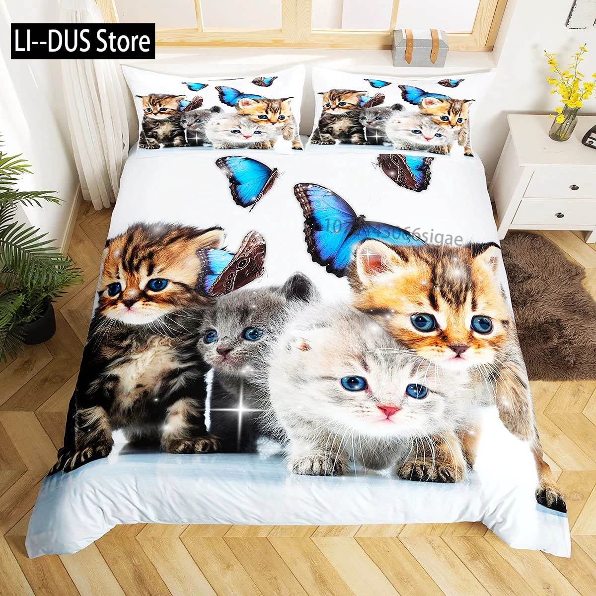 

Cute Kitten Bedding For Girls Boys Black Cat Pattern 3 Piece Decorative Duvet Cover Set King Size Bedroom Decor Comforter Cover