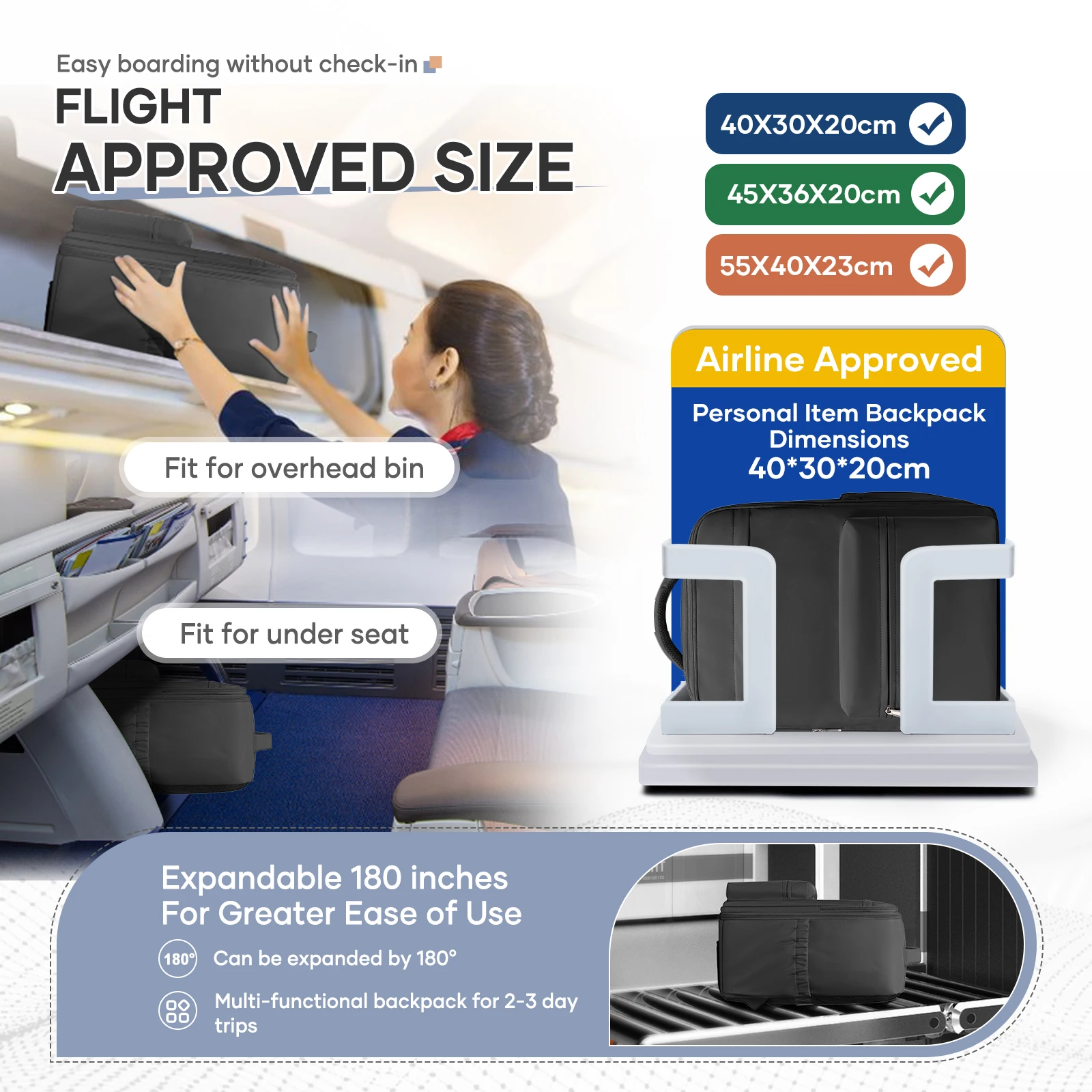 حقيبة ظهر مضغوطة بالفراغ، حقيبة ظهر للسفر مصنوعة من Ryanair مقاس 40 × 30 × 20، حقيبة ظهر متينة للأعمال على طيران، حقيبة تخزين