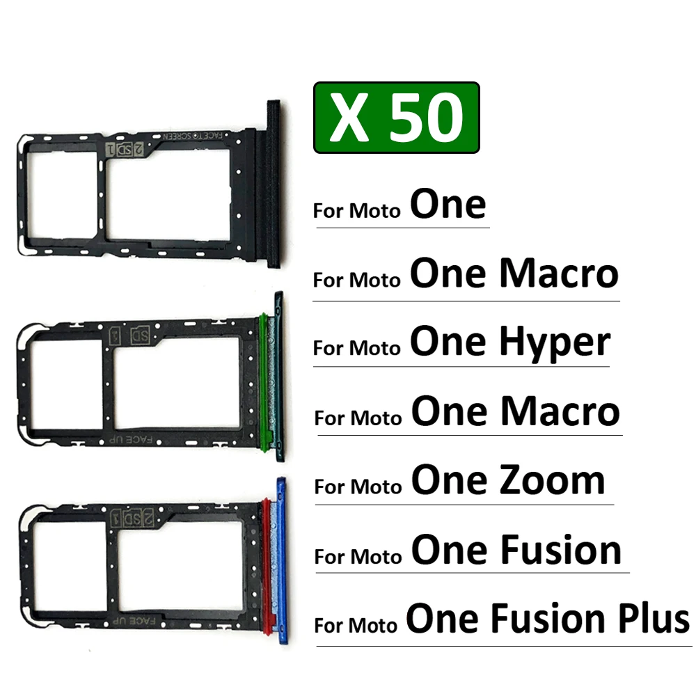 

50Pcs, SiM Tray For Motorola Moto One Macro Action Zoom Hyper Fusion Plus Sim Card slot tray Holder repair parts