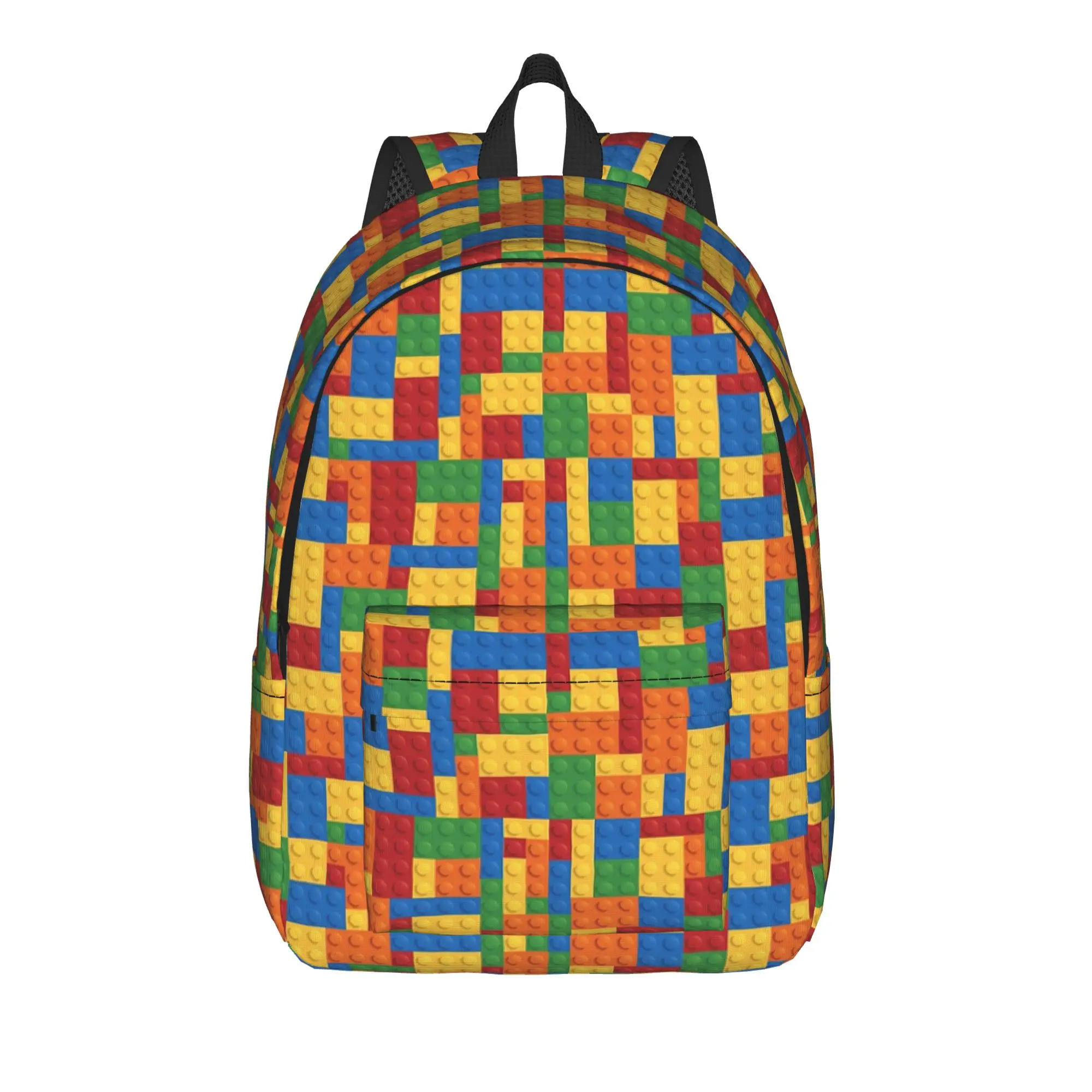 Building Blocks Classical Backpack with Pocket High School Business Mondrian Abstract Daypack Laptop Computer Canvas Bags