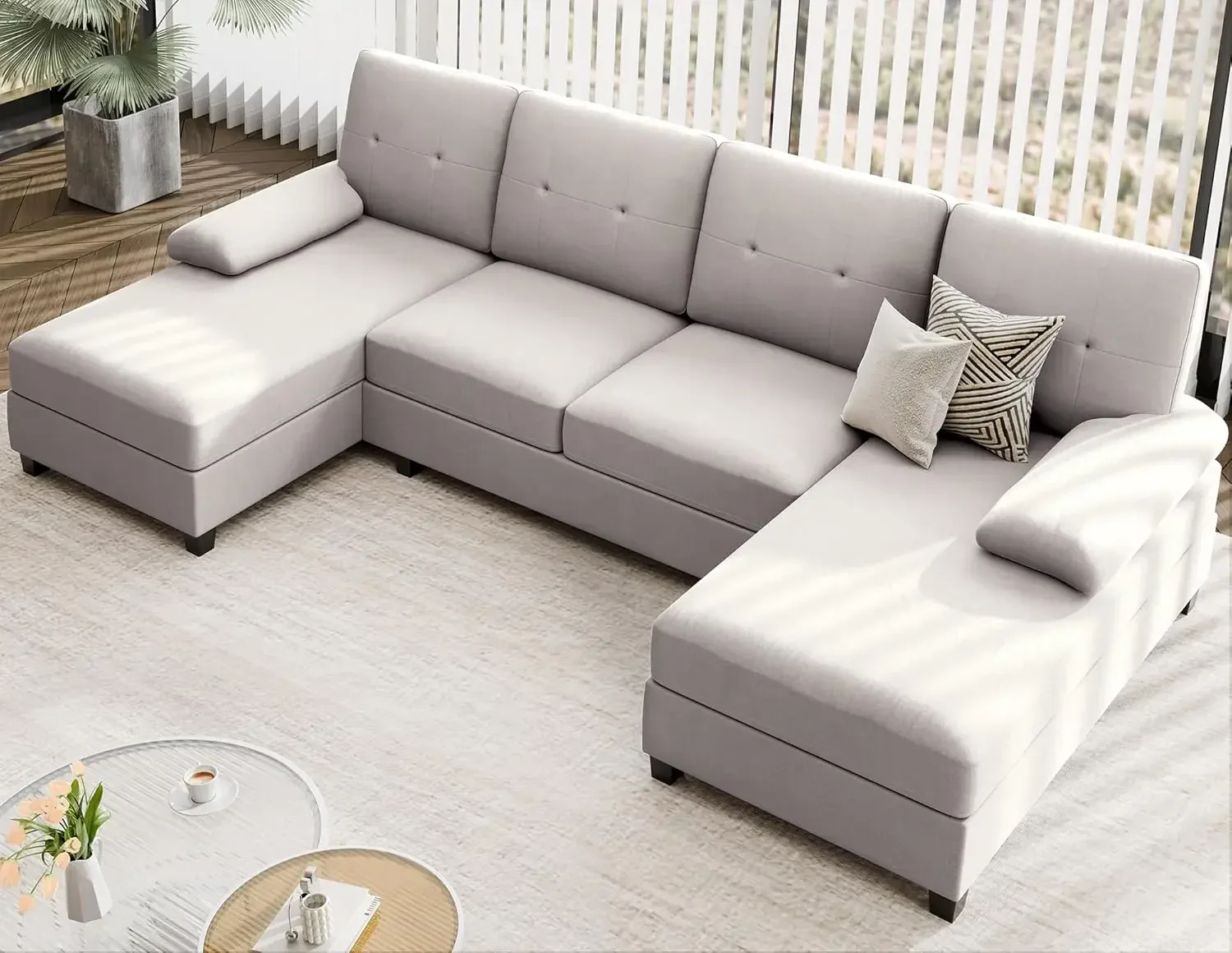 Sectional Sofa Couches for Living Room, U-Shaped Sofa Couch Living Room Furniture Sets Clearance with Double Chaises