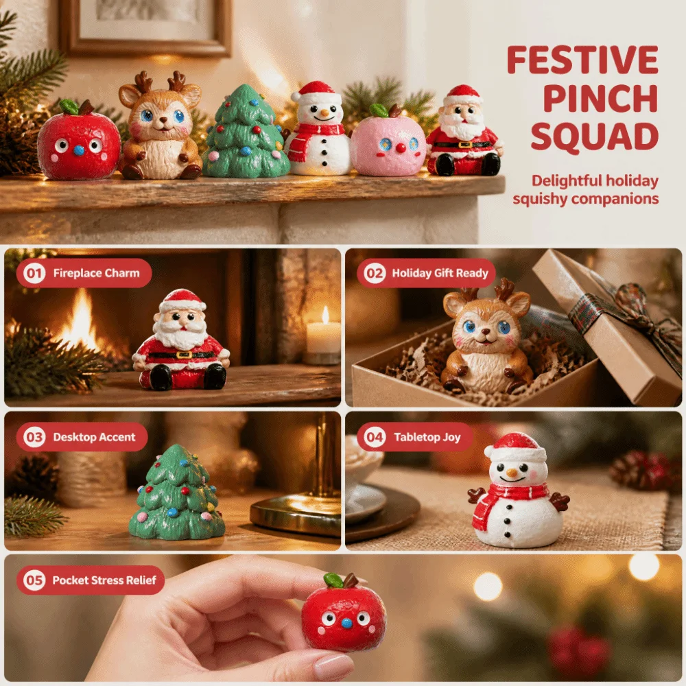 Slow Rising Christmas Pinch Toy Cartoon with Base Soft Rubber Decompression Toy Squeeze TPR Santa Claus Squishy Toy Collectible