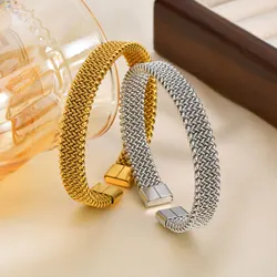 10mm Braided Stretch Strap Open Bracelet,Personalised Mesh Cuff Bracelets,Stainless Steel Women's Bracelet,Fashion Jewelry Gifts