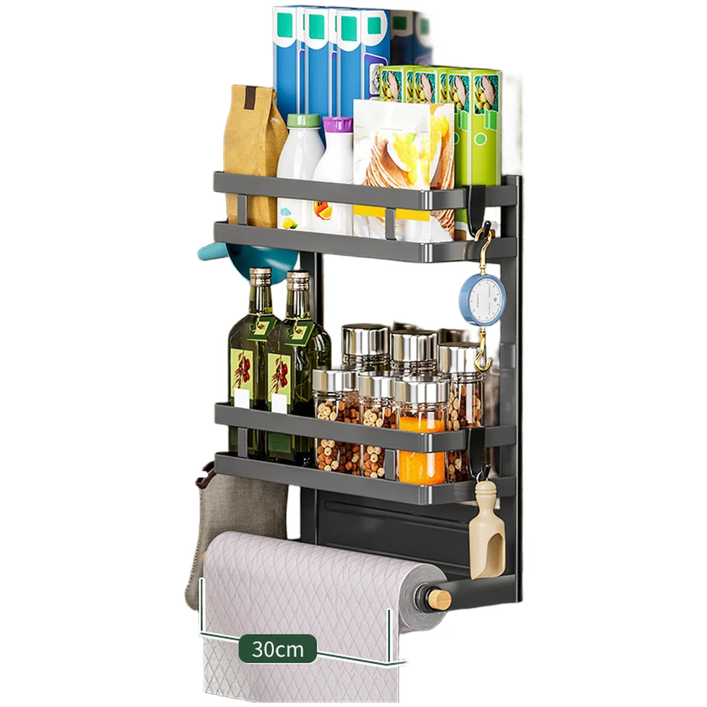 

Magnetic Refrigerator Organizer Multi Tier Side Rack Carbon Steel Rust Proof Coating Space Saving Storage for Kitchen