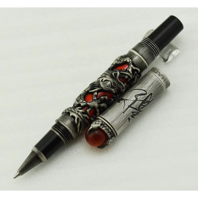 A+ New Jinhao Dragon King Vintage Rollerball Pen Gray  Red Unique Embossing Design