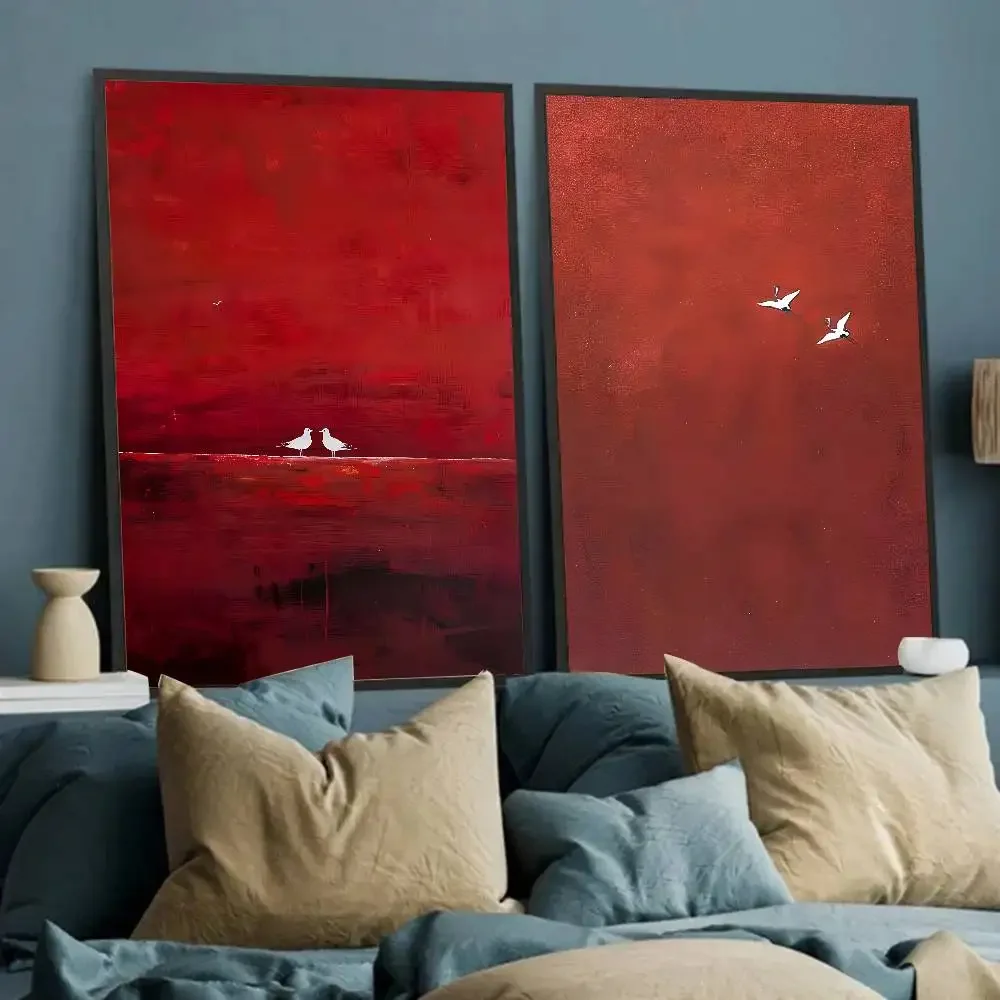 1 قطعة السريالية قرمزي السماء اللوحة الأحمر النقي جدار ديكور مجردة المشارك ذاتية اللصق الفن ورق مقاوم للماء ملصق مقهى